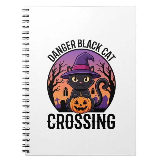 ハロウィーン危険黒猫クロッシング ノートブック (正面)