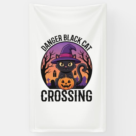 ハロウィーン危険黒猫クロッシング 横断幕 (縦)