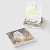 ハロウィーン古いイギリスの牧羊犬カボチャ怖い ストーンコースター (横)