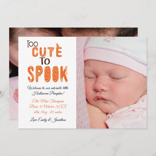 ハロウィーン可愛すぎて撮影新生児女の子 案内状 (正面/裏面)