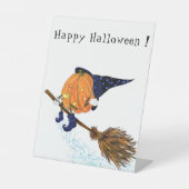 ハロウィーン台座サインウィッチカボチャ飛んでいる箒 台座サイン (正面)