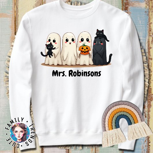 ハロウィーン名前をカスタムする幽霊猫猫レディーママプレゼント スウェットシャツ