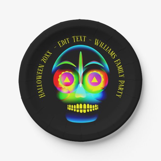 ハロウィーン名年ネオンルックグローブルースカル7" ペーパープレート (正面)