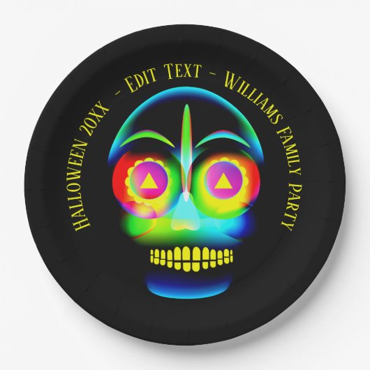 ハロウィーン名年ネオンルックグローブルースカル9" ペーパープレート (正面)