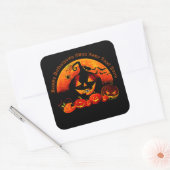 ハロウィーン名年20xxグローパンプキンキャットくもの巣 スクエアシール (封筒)