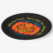 ハロウィーン名年20xxネオングロールックカボチャ9" ペーパープレート (アングル)