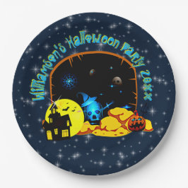 ハロウィーン名20xx洞窟ブルーグロースカルカボチャ ペーパープレート