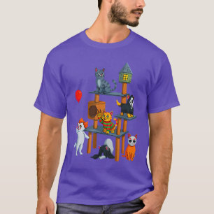 ハロウィーン向けのキュートで怖い猫ホラー映画デザイン Tシャツ