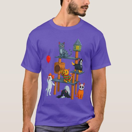 ハロウィーン向けのキュートで怖い猫ホラー映画デザイン Tシャツ (正面)