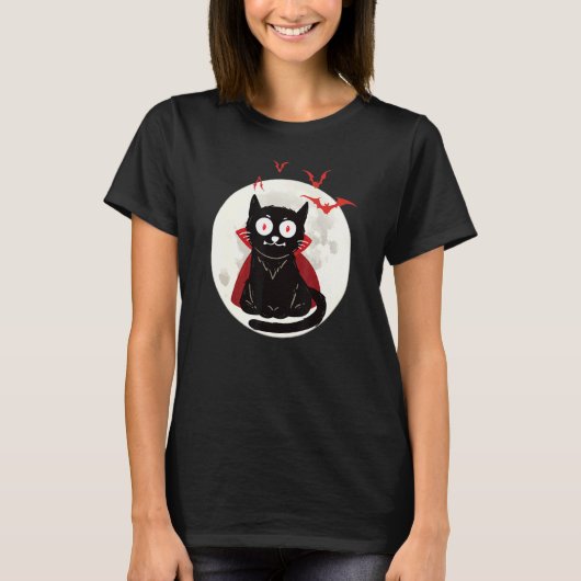 ハロウィーン吸血猫満月コウモリ ハロウィーンアニ Tシャツ (正面)