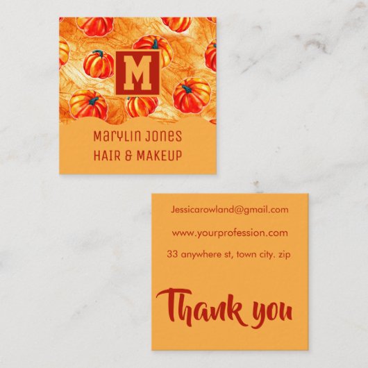 ハロウィーン型かぼちゃ模様 スクエア名刺 (正面/裏面)