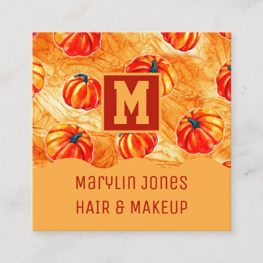 ハロウィーン型かぼちゃ模様 スクエア名刺 (正面)