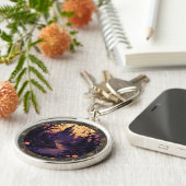 ハロウィーン城とこうもり、カボチャとスパイダーウェブ キーホルダー (側面)