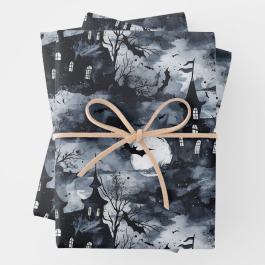 ハロウィーン城と月とこうもりゴシック ラッピングペーパーシート (インサイチュ)