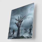 ハロウィーン墓地アットナイトスクエアウォールクロック スクエア壁時計 (傾斜)