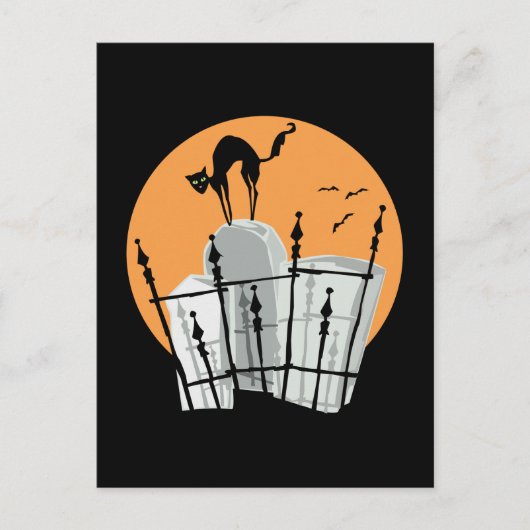 ハロウィーン墓地キャット ポストカード (正面)