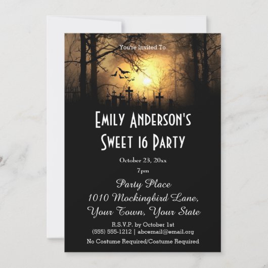 ハロウィーン墓地コスチューム甘い16誕生日 招待状 (正面)
