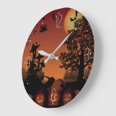 ハロウィーン墓地シーンかぼちゃこうもりムーン ラージ壁時計 (傾斜)