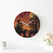ハロウィーン墓地シーンかぼちゃこうもりムーン ラージ壁時計 (ホーム)