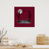 ハロウィーン墓地シーンシルエット ポスター (キッチン)