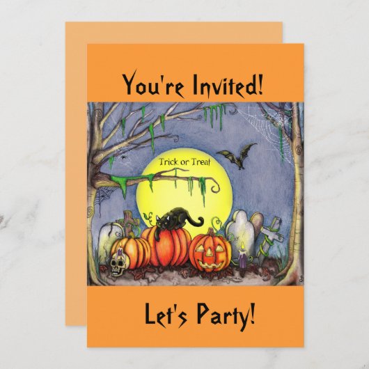 ハロウィーン墓地シーンパーティの招待状 招待状 (正面/裏面)