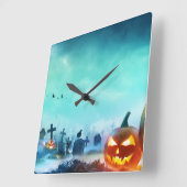 ハロウィーン墓地ジャック・オラタン スクエア壁時計 (傾斜)