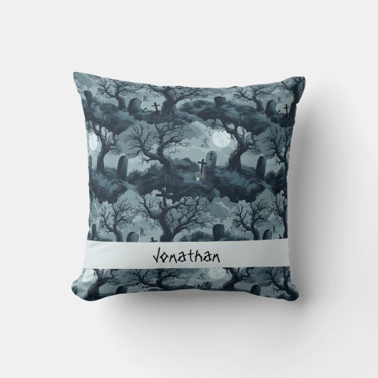 ハロウィーン墓地不気味な木々幽霊ムーンナイト クッション (正面)