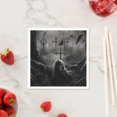 ハロウィーン墓地墓地ゴシック骨格 スタンダードカクテルナプキン (インサイチュ)