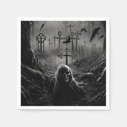 ハロウィーン墓地墓地ゴシック骨格 スタンダードカクテルナプキン (正面)