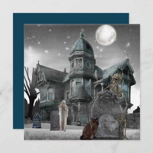 ハロウィーン墓地幽霊のよく出るハウス シーズンカード (正面/裏面)