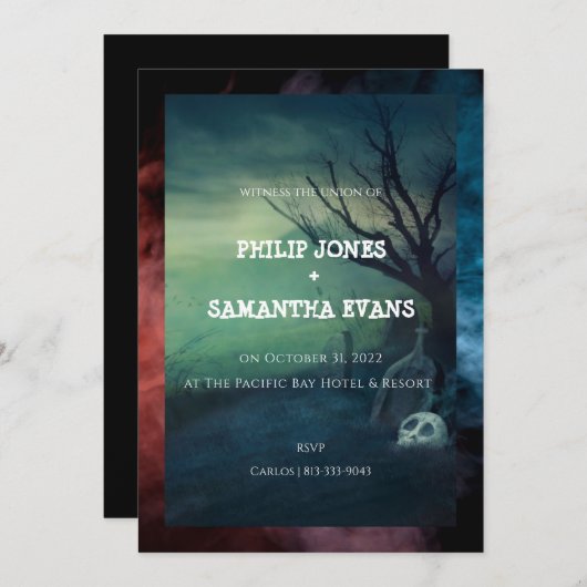ハロウィーン墓地結婚式招待状 招待状 (正面/裏面)