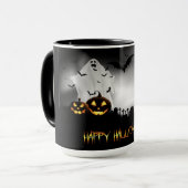 ハロウィーン墓地、幽霊ジャックオランタンとこうもり マグカップ (正面左)