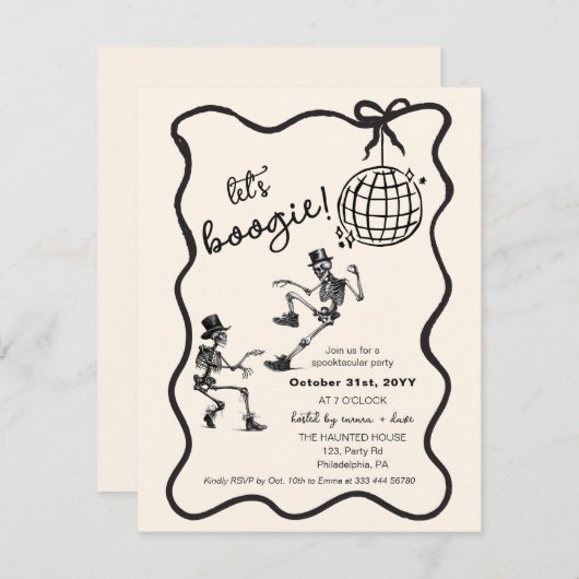 ハロウィーン大人の踊りパーティー骨格ディスコボール 案内状 (正面/裏面)