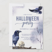 ハロウィーン大人パーティー水彩色ゴシックレイベン 招待状 (正面)