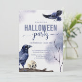 ハロウィーン大人パーティー水彩色ゴシックレイベン 招待状 (スタンド正面)