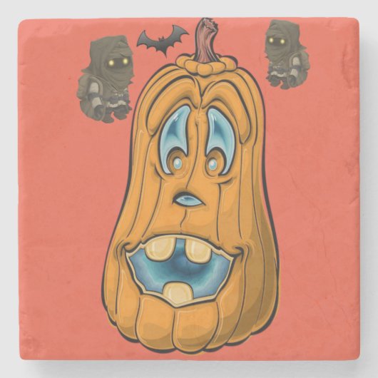 ハロウィーン大理石の石コースター、パンプキン ストーンコースター (正面)