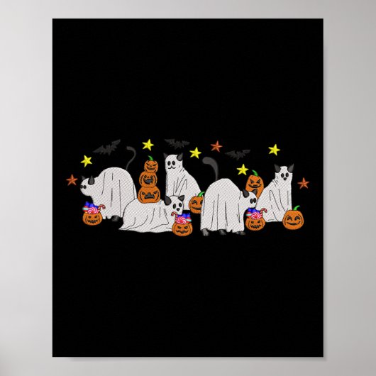 ハロウィーン女性猫幽霊刺繍効果デザイン ポスター (正面)