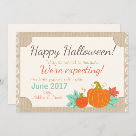 ハロウィーン妊娠の発表カボチャ 案内状 (正面/裏面)