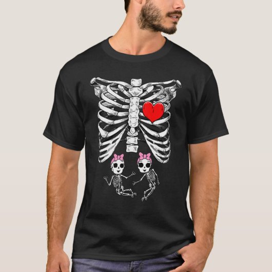 ハロウィーン妊娠の発表スケルトン女の子Twi Tシャツ (正面)