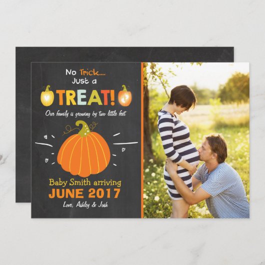 ハロウィーン妊娠の発表トリックまたは治療 案内状 (正面/裏面)