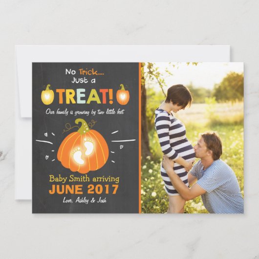ハロウィーン妊娠の発表トリックまたは治療 案内状 (正面)