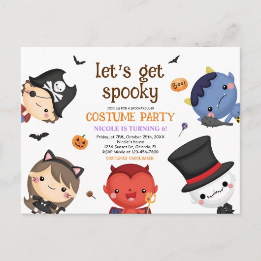ハロウィーン子供の誕生日衣装パーティー可愛おもしろい インビテーションポストカード (正面)