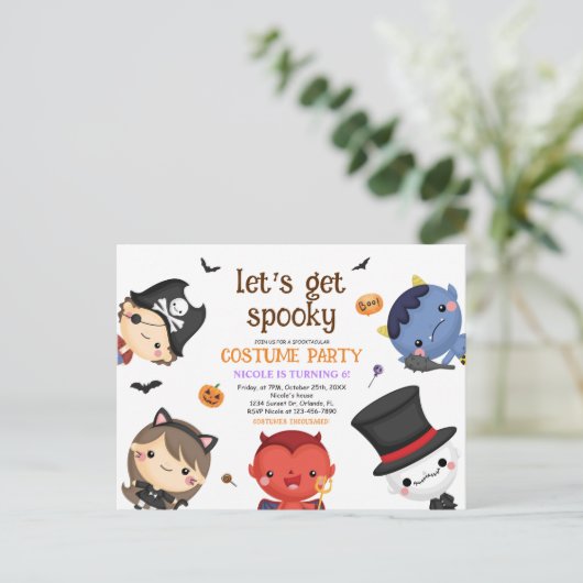 ハロウィーン子供の誕生日衣装パーティー可愛おもしろい インビテーションポストカード (スタンド正面)