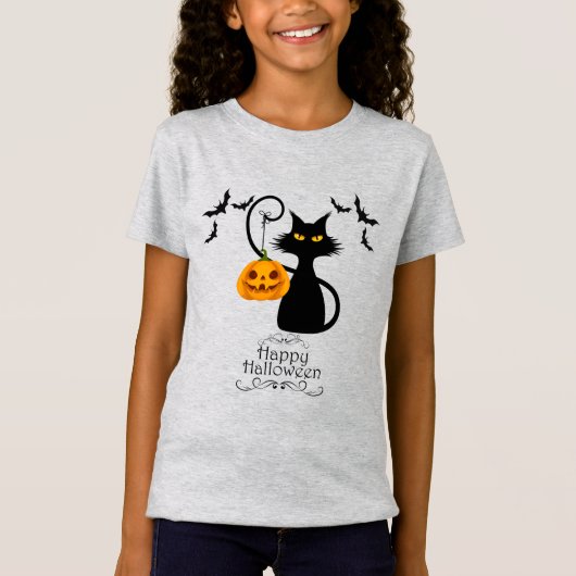 ハロウィーン子猫とカボチャ Tシャツ (正面)