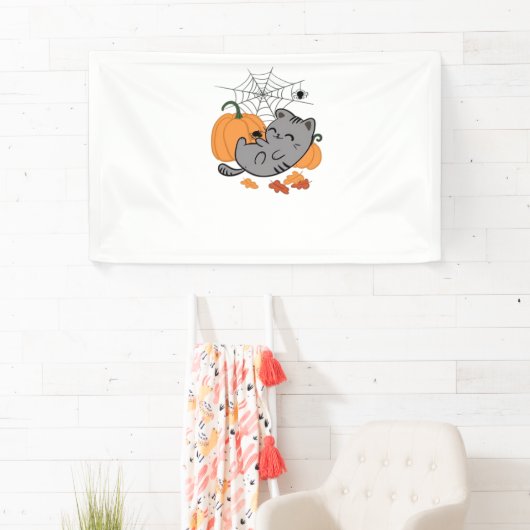 ハロウィーン子猫とクラシックスパイダーズTシャツ 横断幕 (インサイチュ)