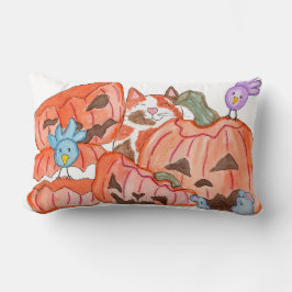 ハロウィーン子猫と粉砕されたカボチャ ランバークッション