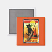 ハロウィーン子猫座っているウィッチハット マグネット (正面/裏面)