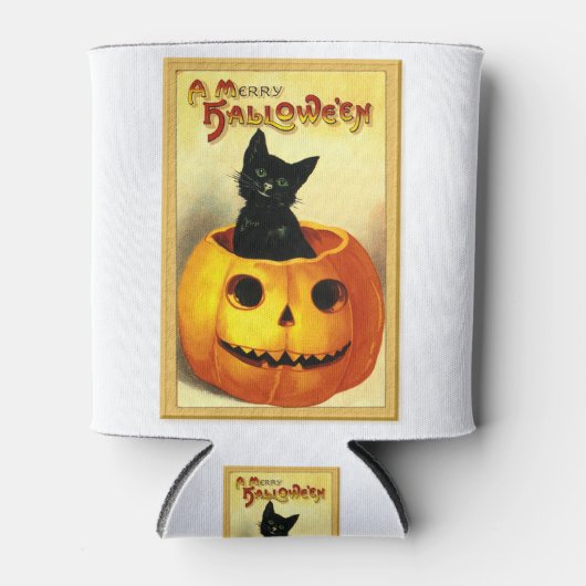 ハロウィーン子猫座ってハロウィーンのカボチャのちょうちん 缶クーラー (正面)