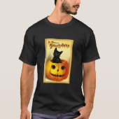 ハロウィーン子猫座ってハロウィーンのカボチャのちょうちん Tシャツ (正面)