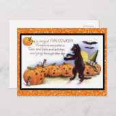 ハロウィーン子猫、カボチャ合唱団ヴィンテージキラキラ ポストカード (正面/裏面)
